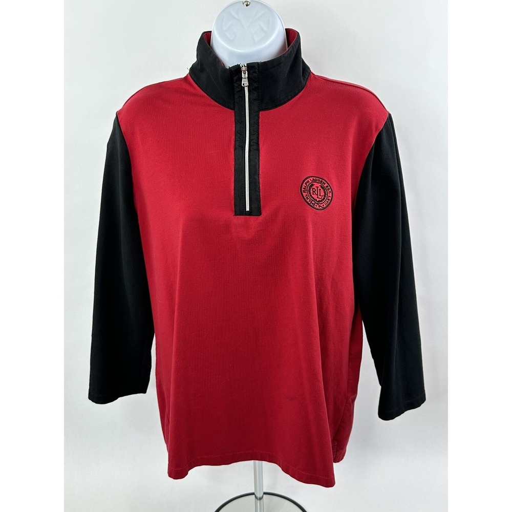Lauren Ralph Lauren Active Wear Sweater Womens XL Red Black Pullover Quarter Zip